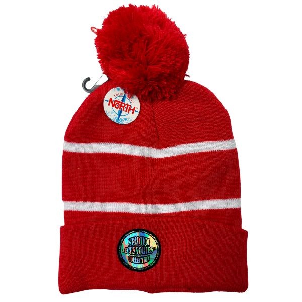 Gear North - Stadium Collection - Red White Stripe - SOLID Style Ball Top Heavy Knits - 12 For $42.00 - Wholesale Apparel - Wholesale NFL Shirts - Wholesale Jerseys