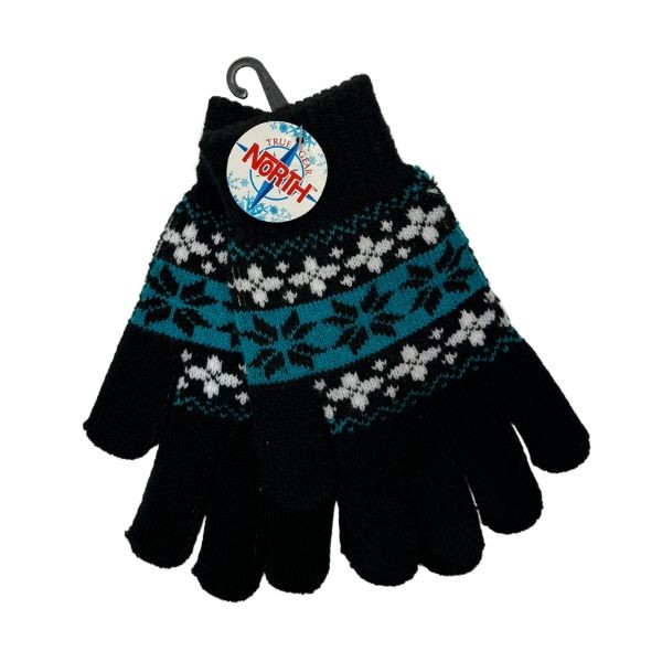 Gear North - Black.Blue.White - Heavy Knit Snowflake Stretch Gloves - 12 Pair For $30.00