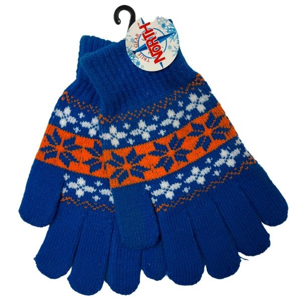 Gear North - Cobalt Blue.Orange.White - Heavy Knit Snowflake Stretch Gloves - 12 Pair For $30.00