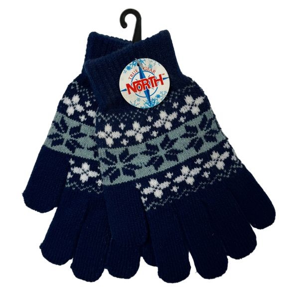 Gear North - Dark Blue.Gray.White - Heavy Knit Snowflake Stretch Gloves - 12 Pair For $30.00