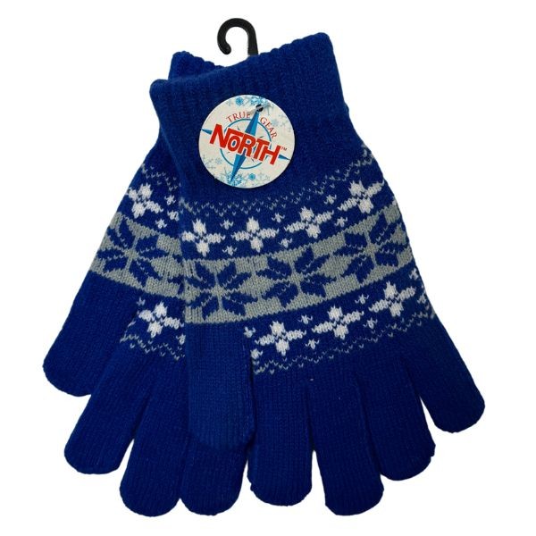 Gear North - Light Blue.Gray.White - Heavy Knit Snowflake Stretch Gloves - 12 Pair For $30.00