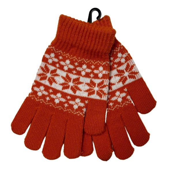 Gear North - Orange.White - Heavy Knit Snowflake Stretch Gloves - 12 Pair For $30.00