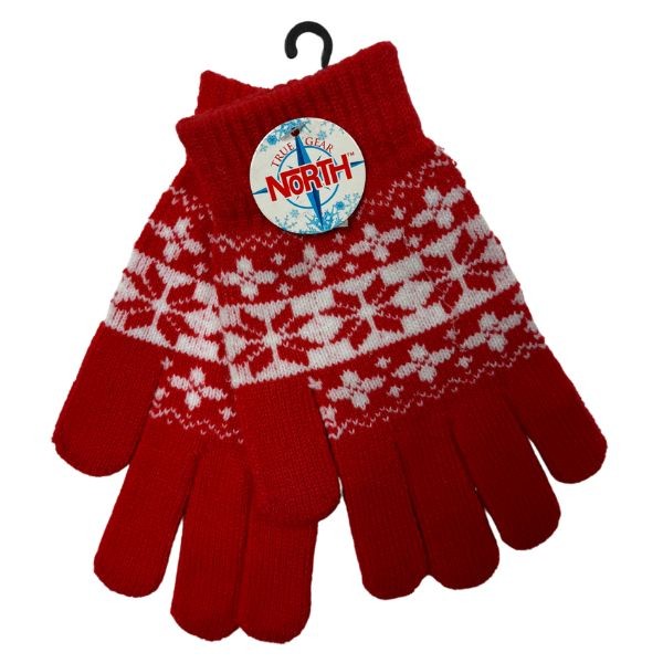 Gear North - Red.White - Heavy Knit Snowflake Stretch Gloves - 12 Pair For $30.00