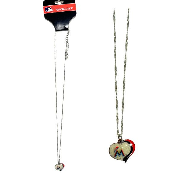 Miami Marlins Necklaces - MLB Heart Charm Style - 12 For $24.00 - Wholesale Miami Marlins Products - Marlins Merchandise 2