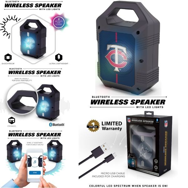 Minnesota Twins Speakers - Bluetooth XL 9" Speaker - LED Lighting and FM Radio - 2 For $15.00 - Wholesale Minnesota Twins Products - Twins Merchandise