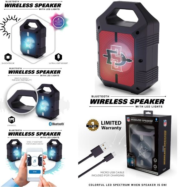 San Diego State Speakers - Bluetooth XL 9" Speaker - LED Lighting and FM Radio - 2 For $15.00 - Wholesale San Diego Padres Products - Padres Merchandise