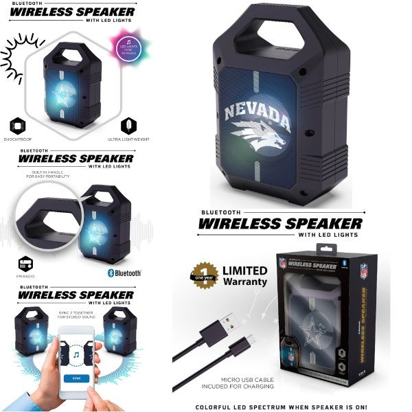 University Of Nevada Speakers - Bluetooth XL 9" Speaker - LED Lighting and FM Radio - 2 For $15.00 - Wholesale Raiders Products - Las Vegas Raiders