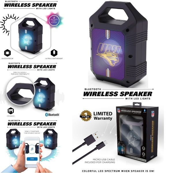 University Of Northern Iowa Speakers - Bluetooth XL 9" Speaker - LED Lighting and FM Radio - 2 For $15.00 - Iowa State