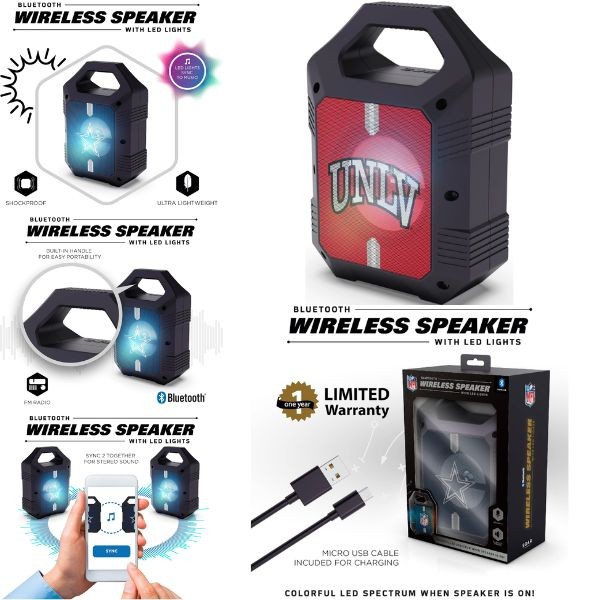 UNLV Speakers - Bluetooth XL 9" Speaker - LED Lighting and FM Radio - 2 For $15.00 - UNLV