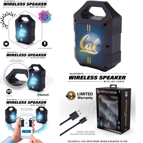 Cal Golden Bears Speakers - Bluetooth XL 9" Speaker - LED Lighting and FM Radio - 2 For $15.00 - Cal