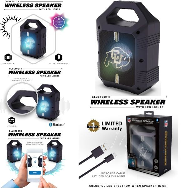 Colorado Buffalos Speakers - Bluetooth XL 9" Speaker - LED Lighting and FM Radio - 2 For $15.00 - Colorado Buffaloes