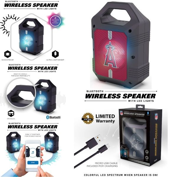 Los Angeles Angels Speakers - Bluetooth XL 9" Speaker - LED Lighting and FM Radio - 2 For $15.00 - Wholesale Los Angeles Angels Products - Angels Merchandise 2