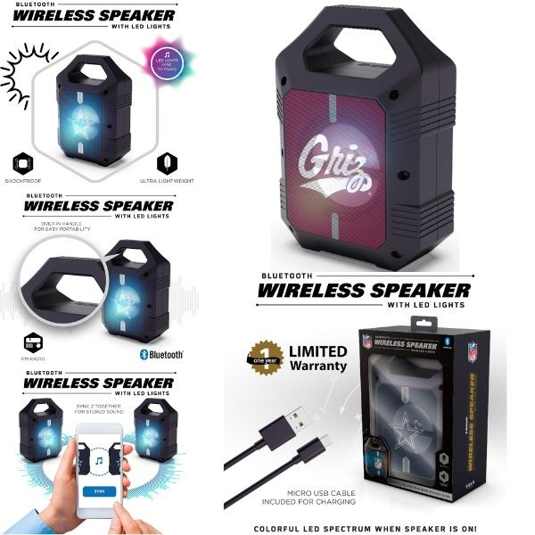 Montana Grizzlies Speakers - Bluetooth XL 9" Speaker - LED Lighting and FM Radio - 2 For $15.00 - Montana Grizzlies