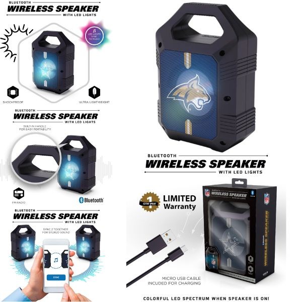 Montana State Bobcats Speakers - Bluetooth XL 9" Speaker - LED Lighting and FM Radio - 2 For $15.00 - Montana State