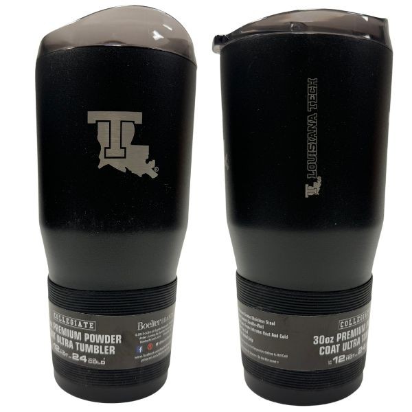 Louisiana Tech Tumblers - 30OZ Ultra PPC - Black Power Coat - Vac Sealed Double Walled - 2 For $25.00 - Wholesale New Orleans Saints Product - Saints Merchandise