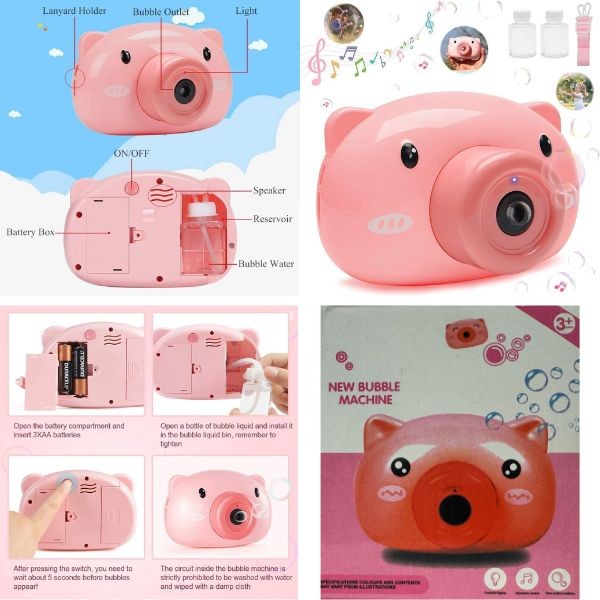 Bubble Machine - The Pink Piggy Bubble Camera - Lights, Music - Bubbles Included - 4 For $20.00
