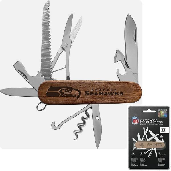 Seattle Seahawks Multi-Tools - Wood Pocket Multi-Tool - 13 Tools Included - 2 For $15.00 - Wholesale Seattle Seahawks Product - Seahawks Merchandise