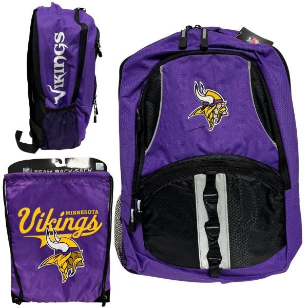 Minnesota Vikings Sets - Captain Keeper Set - Backpack And Cinch Sack - 2 Sets For $25.00 - Wholesale Minnesota Vikings Products - Vikings Merchandise