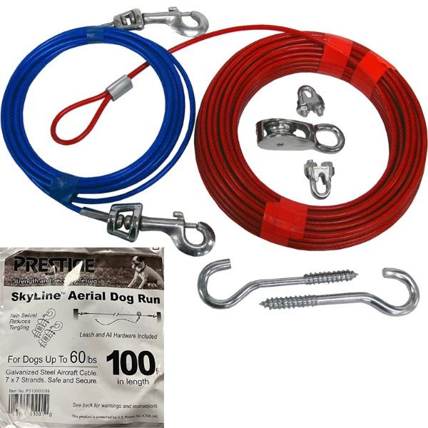 Skyline Aerial Dog Run Kit - Prestige Strength And Security Tested - 100FT. - For Dogs Up To 60LBS - 2 For $25.00