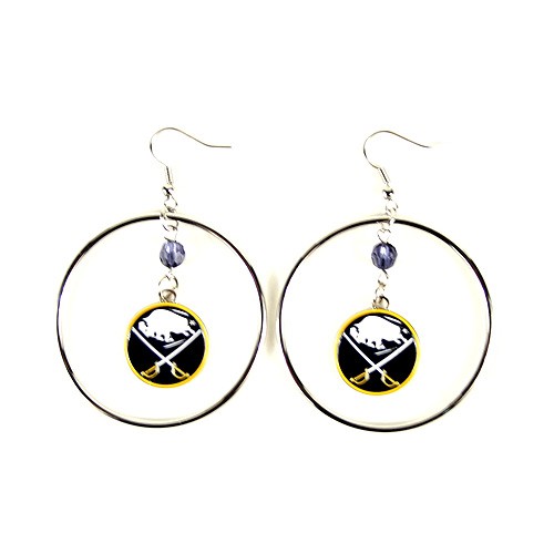 Buffalo Sabres Earrings - 2" Color Bead Hoop Earrings - 12 Pair For $42.00 - Buffalo Sabres