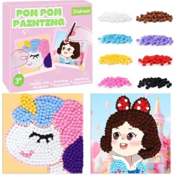 STEM Toys - Pom Pom DIY Painting Kit - 2 Canvases And 1000 Poms Included - 4 Kits For $20.00