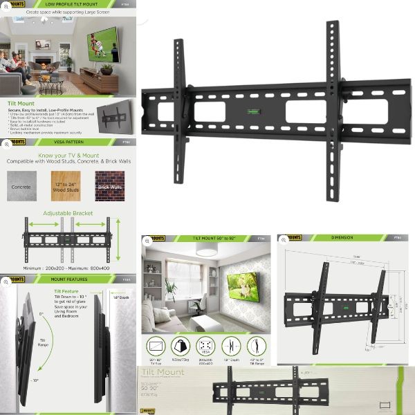 TV Tilt Mounts - 50" to 90" - Up To 165LBS - Mounting Hardware Included - For Flat Or Curved TV's - 3 For $25.50