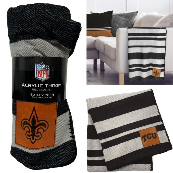 New Orleans Saints Blankets - 60"x70" Acrylic Stripe Throw - 2 For $26.00 - Wholesale New Orleans Saints Product - Saints Merchandise