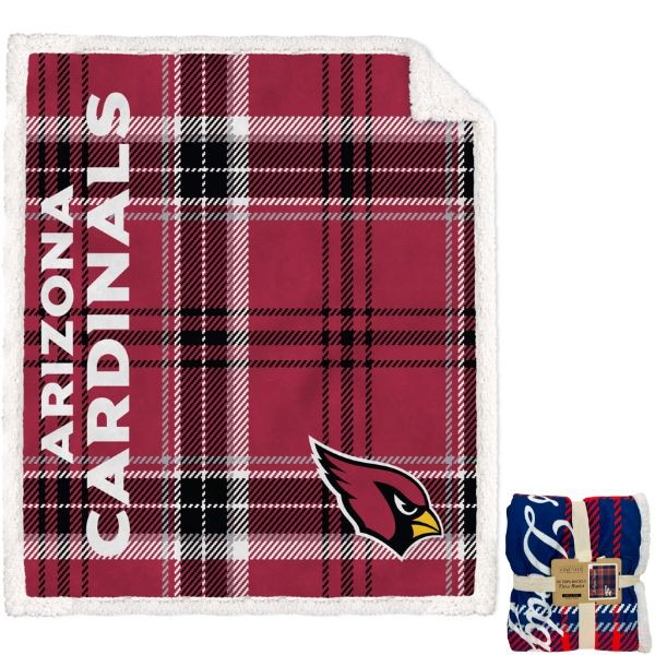 Arizona Cardinals Blankets - 50"x60" Plaid Polyester Flannel Sherpa - Homefield - 6 For $60.00 - Wholesale Arizona Cardinals Products