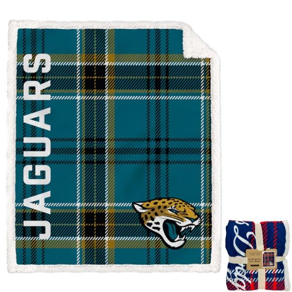 Jacksonville Jaguars Blankets - 50"x60" Plaid Polyester Flannel Sherpa - Homefield - 6 For $60.00 - Wholesale Jacksonville Jaguars Product - Jaguars Merchandise