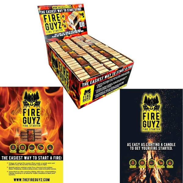 Fire Guys - 20PC Display of Fire Starters - Pine Wood, Candle Wick, Paraffin Wax - No Harmful Chemicals - All Natural - 12 Displays For $210.00