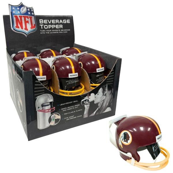 Washington Redskins Can Toppers - 12 Per Display - Turn Your Can Into A Spout - $30.00 Per Display - Wholesale Washington Redskins Products - Redskins Merchandise