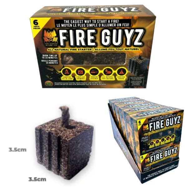 Fire Guyz Fire Starters - 12 -- 6Pack Units Per Display - All Natural Coconut, Pinewood and Parafin Wax - No HazMat - $30.00 Per Display