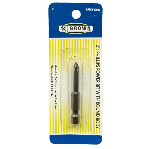 Brown Tool - #1 Phillips Round Body Power Bit - #BRB45008BL - 36 Bits For $24.48