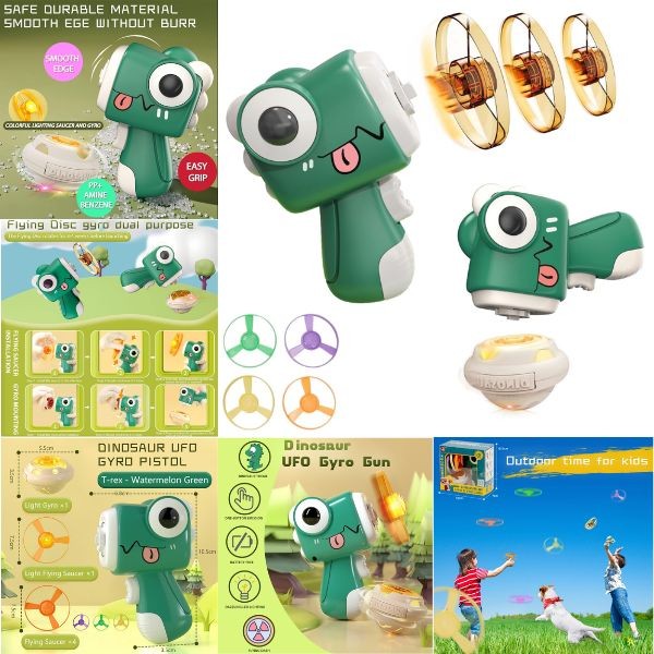 Dinosaur UFO GYRO Gun - Styles And Colors May Vary - Launch Your UFO - LED Light Launcher - 6 For $21.00