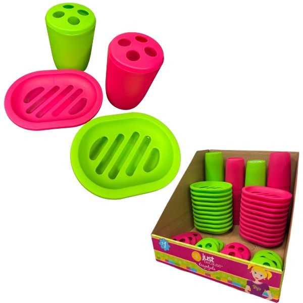 Just Because Essentials - 54PC Display - Soap Dish & Toothbrush Holder - $29.70 Per Display