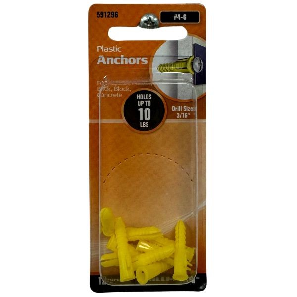 Plastic Anchors - 10LB Hillman - 12PC Plastic Anchors - #591296 - 36 Packs For $23.40