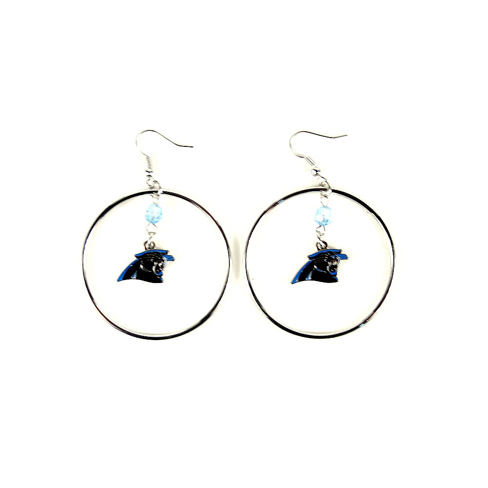 Carolina Panthers Earrings - 2" Color Bead Hoop Earrings - $4.00 Per Pair - Wholesale Carolina Panthers Products - Carolina Football