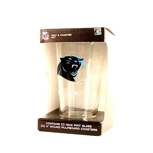 Carolina Panthers Glassware - 16OZ Glass Pint With 4Pack Coaster Set - $5.00 Per Set - Wholesale Carolina Panthers Products - Carolina Football