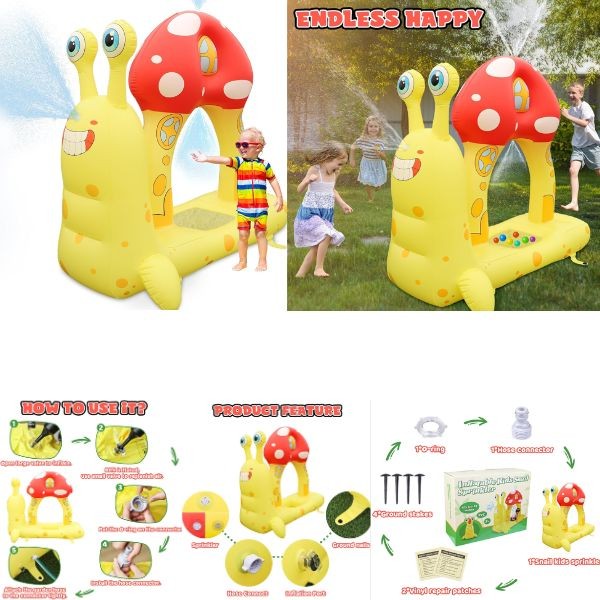 Oversize Inflatable Snail Sprinkler - 67"x61"x37" - Sturdy PVC Material - Outdoor Fun - 2 For $25.00