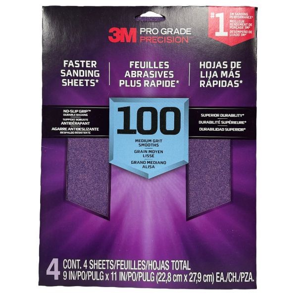 3M Pro Grade Precision - 100Medium Grit - 4Pack 9"x11" Sanding Sheets - #42127 - 12 Packs For $42.00