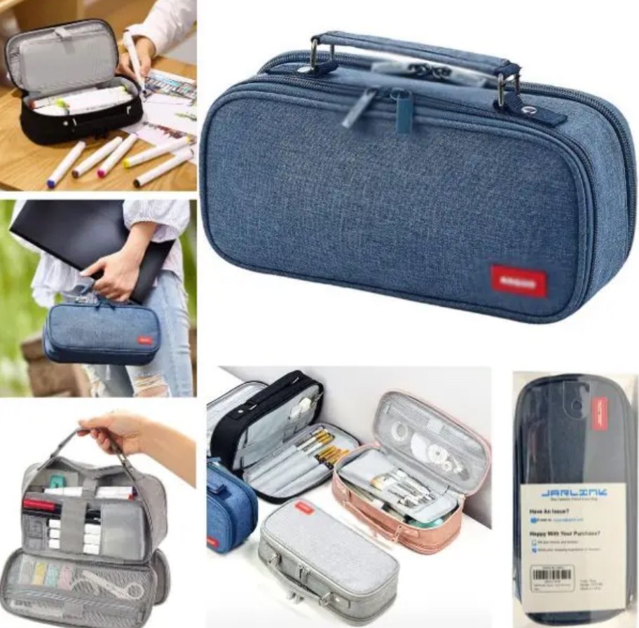 Jarlink Big Capacity Premium Pen/Pencil Case - Heavy 2 Compartment Zippered - 6 For $21.00