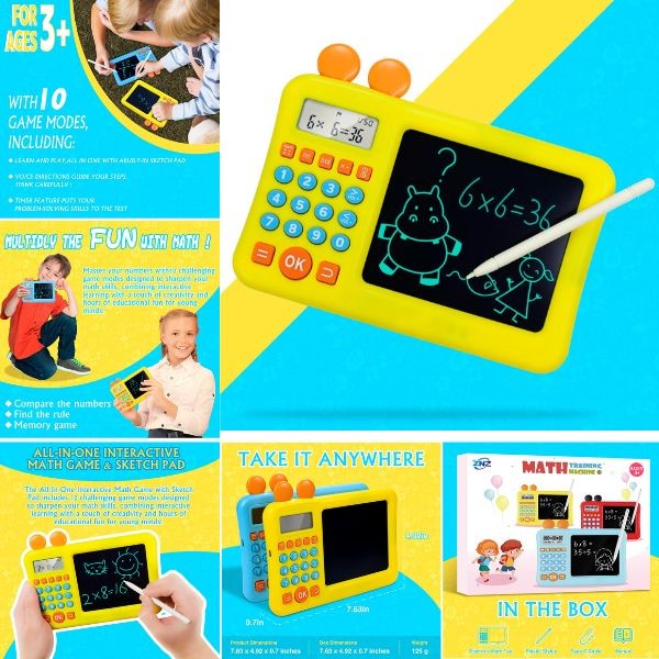 ZNZ Electronics - The Math Training Tablet - LCD Tablet - Write,Draw,Erase - Includes 10 Math Learning Games - Colors May Vary - 6 For $30.00