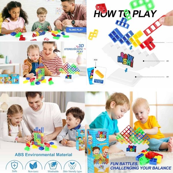 Rowmshi Balance Block Set - Text Your Skills - Keep Your Balance - Block And Card Game Of Skill - 16 PIECE STYLE - 12 Sets For $36.00