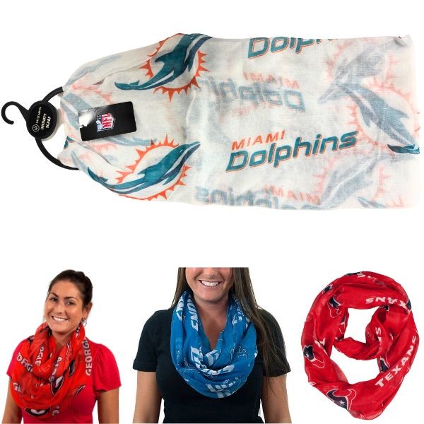 Miami Dolphins Gear - Shear Infinity Team Scarves - Show Your Team Spirit - 6 For $36.00 - Wholesale Miami Dolphins Products - Dolphins Merchandise 2
