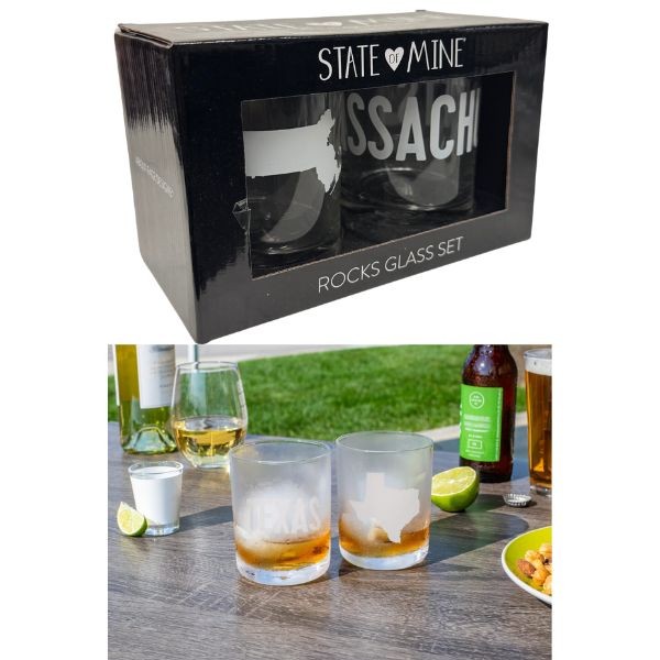 State Of Massachusetts - State Of Mine Cocktail Rock Glass Set - 12 Sets For $42.00 - Wholesale New England Patriots - Patriots Merchandise 2