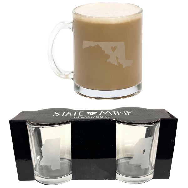State Of Mississippi Glass Mug Set - 10.5oz State Of Mine Collection - 12 Sets For $30.00 - Mississippi State