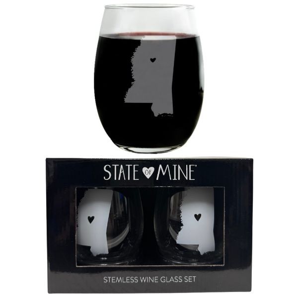 State Of Mississippi Wine Glass Set - 19oz State Of Mine Collection - 12 Sets For $36.00 - Mississippi State