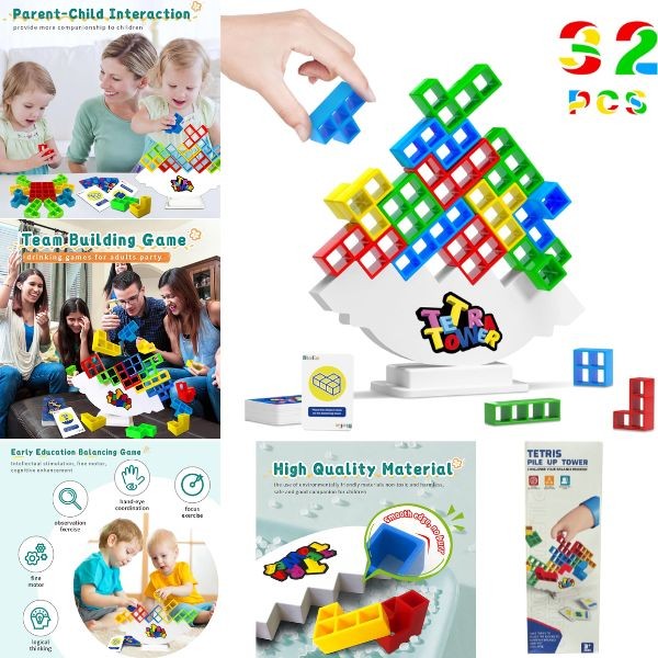 Tetris Pile Up Tower - CTR - Challenge Your Balance Mastery - 18PC Block and 22 Gaming Cards - 12 Sets For $30.00