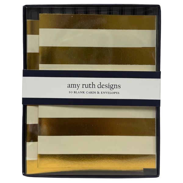 Amy Ruth Designs - #005835 - 10Pack Card And Envelope - Gold Stripe Design - 12 Packs For $30.00