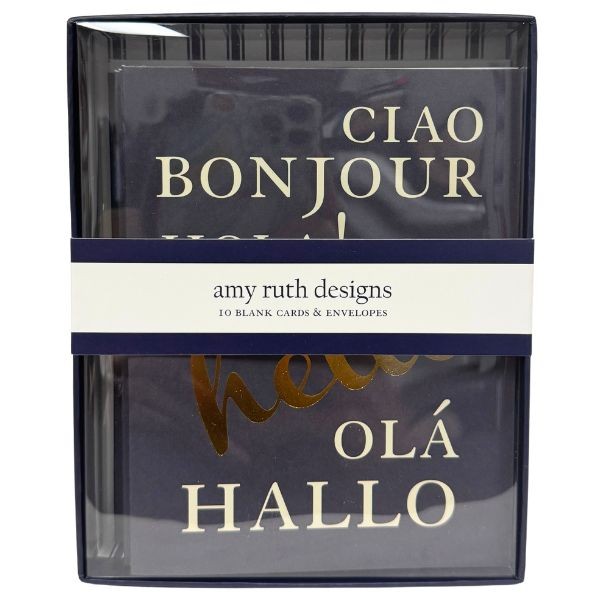 Amy Ruth Designs - #005866 - 10Pack Card And Envelope - Ciao Bonjour Design - 12 Packs For $30.00
